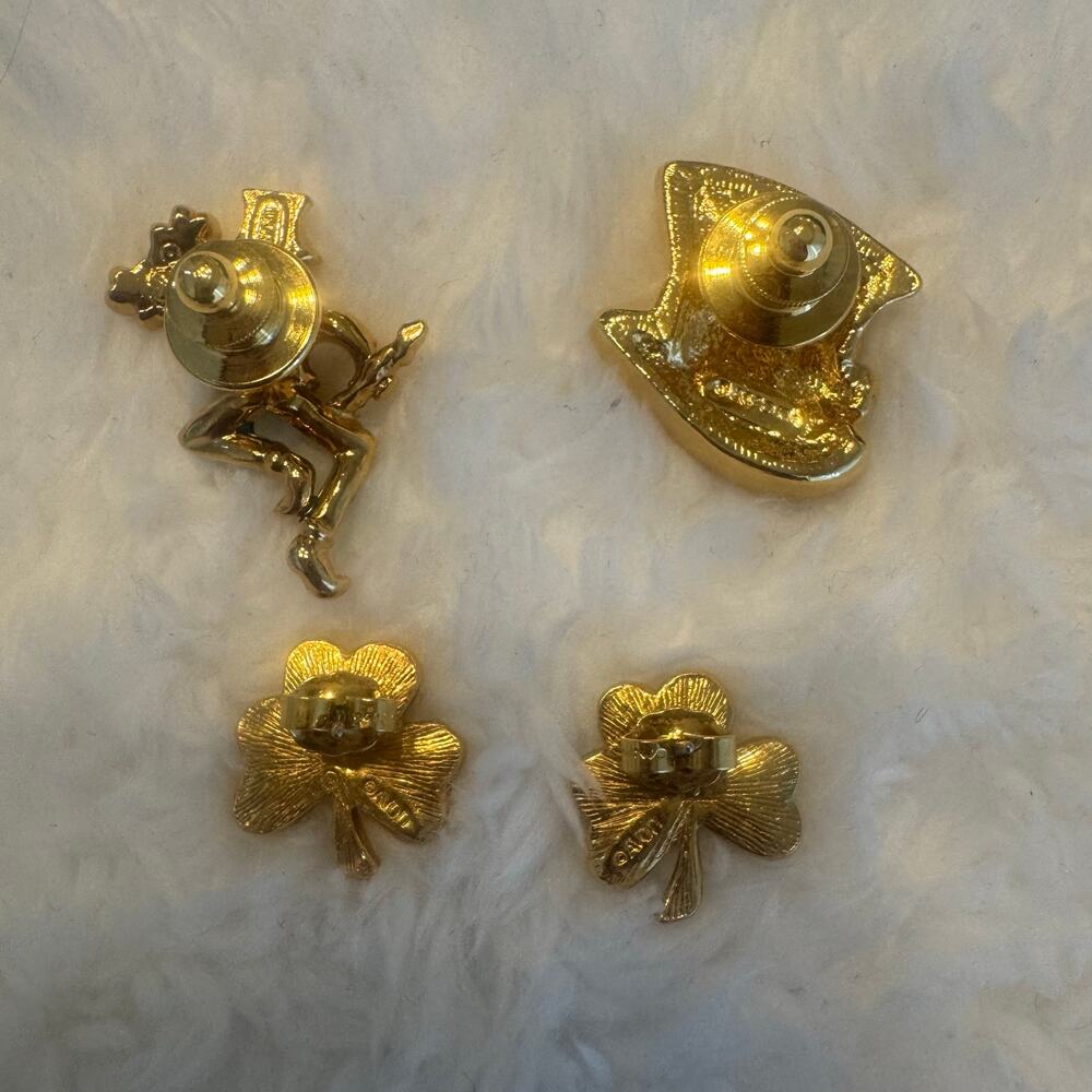 Avon 3PC Gold St. Patrick’s Day Jewelry Set, 2 Pins, Four Leaf Clover Earrings - Picture 6 of 9